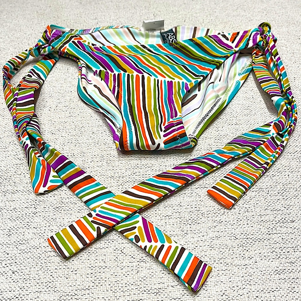 Multi Colored Stripe ABS Swim Bikini Bottoms Size 4 Adjustable Sides LIKE NEW